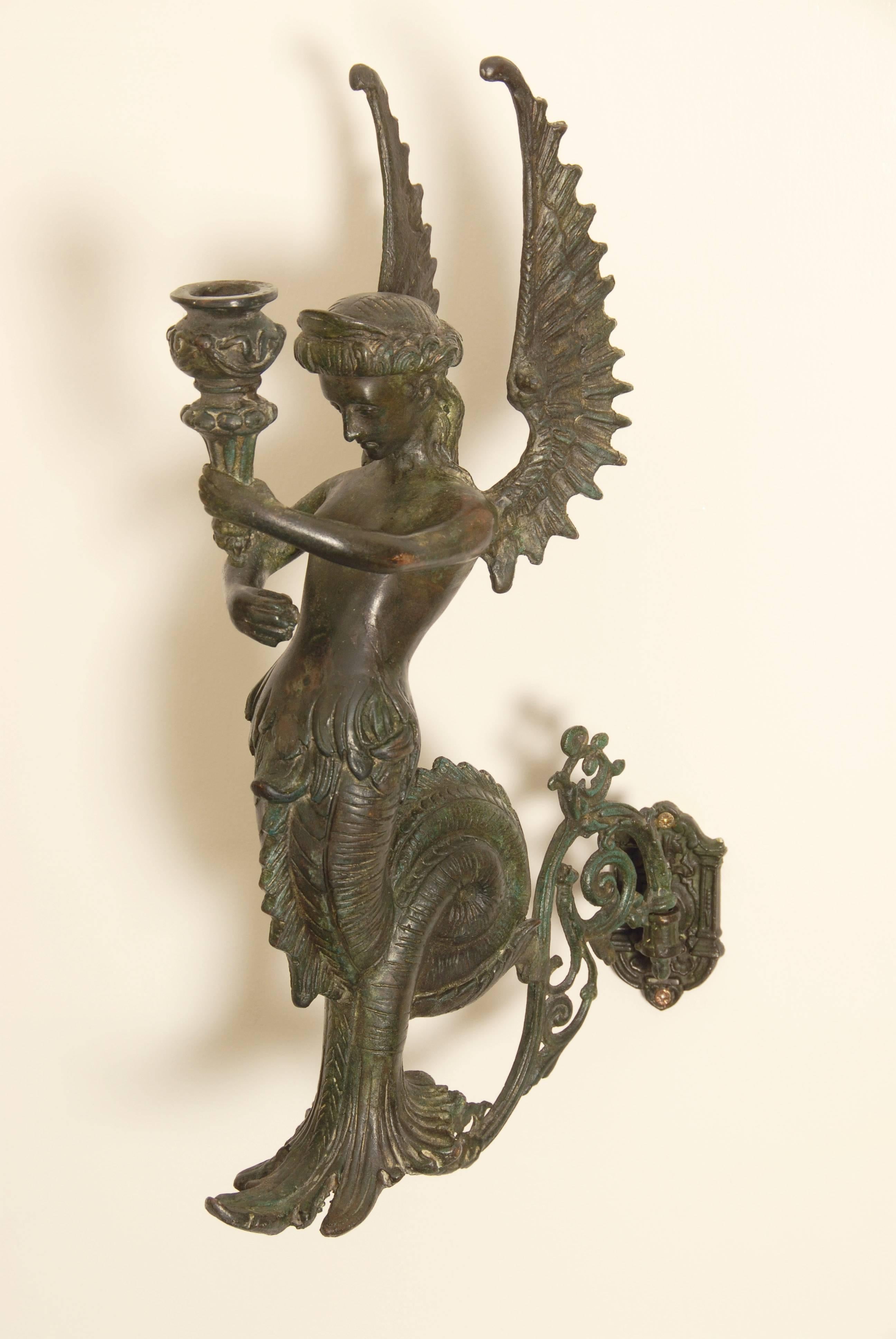 Gothic Pair of Bronze Wall Sconces For Sale