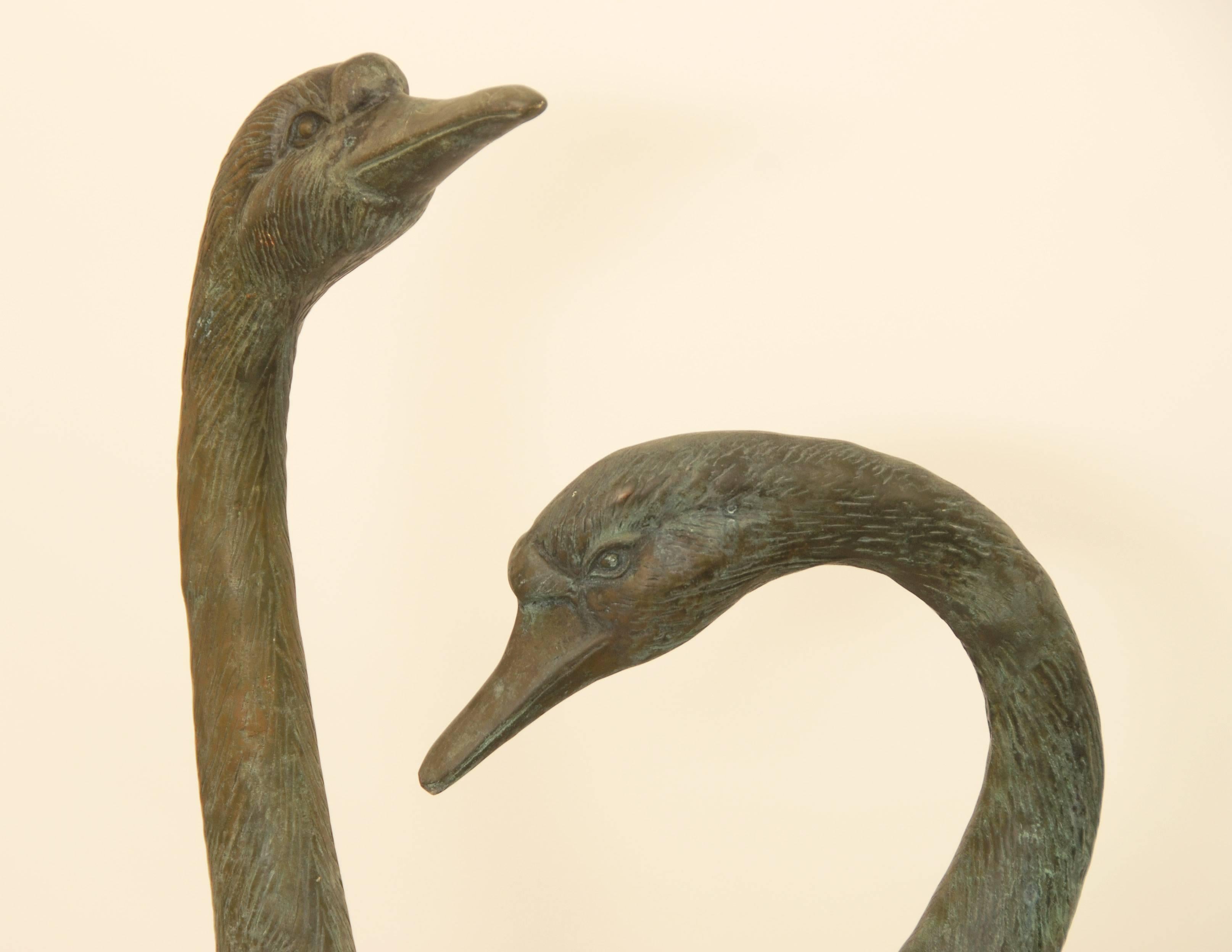 Unknown Pair of Lifesize Bronze Statues of Geese