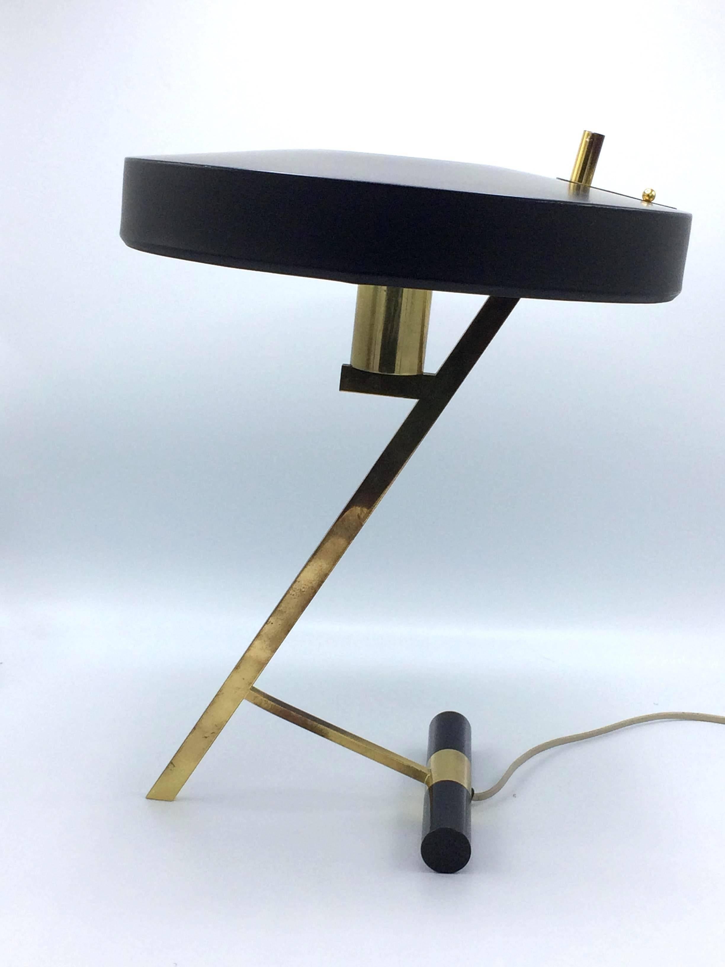 Dutch Midcentury Mad Men Brass Table Lamp by Louis Kalff for Philips 