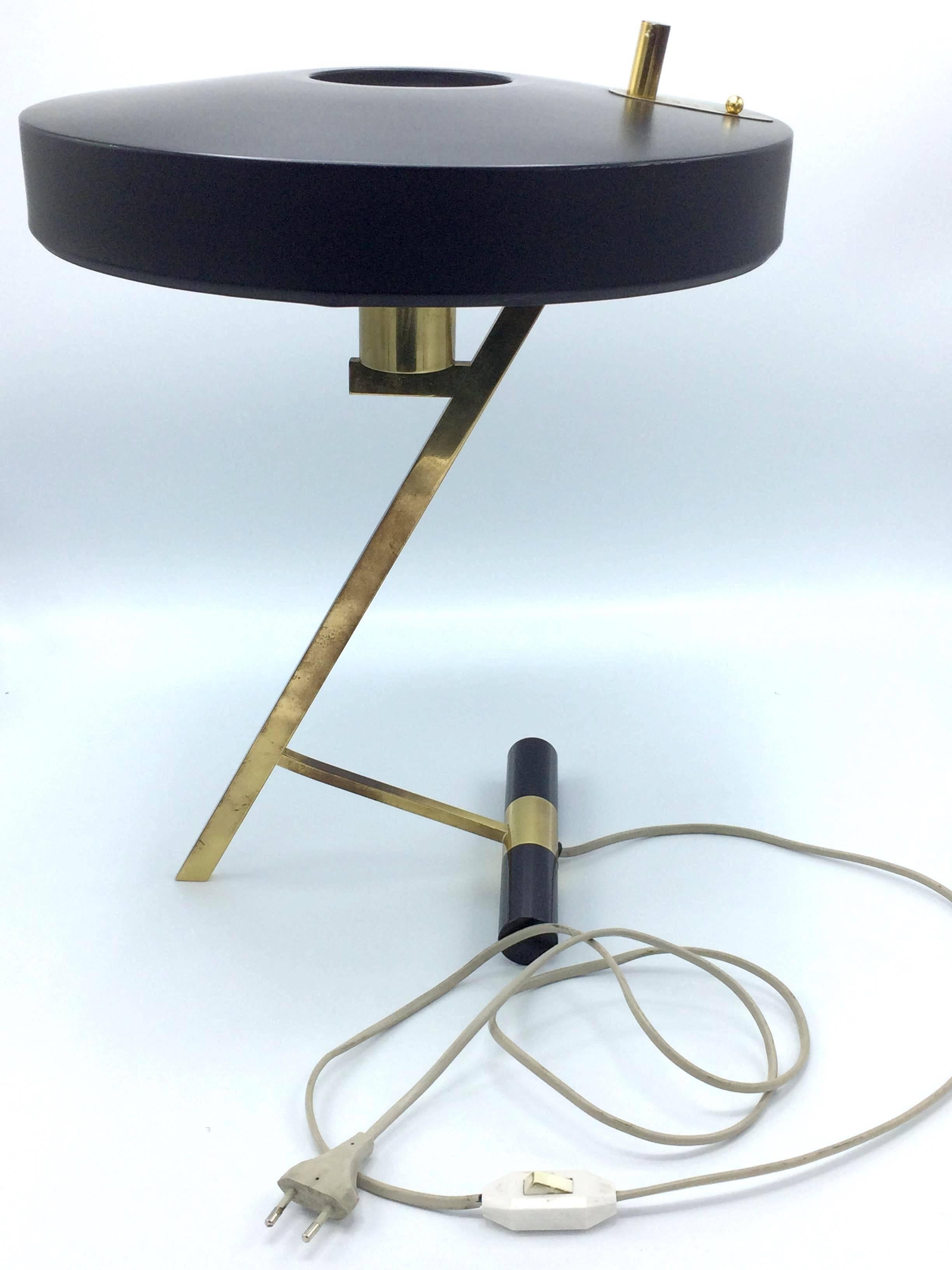 20th Century Midcentury Mad Men Brass Table Lamp by Louis Kalff for Philips 