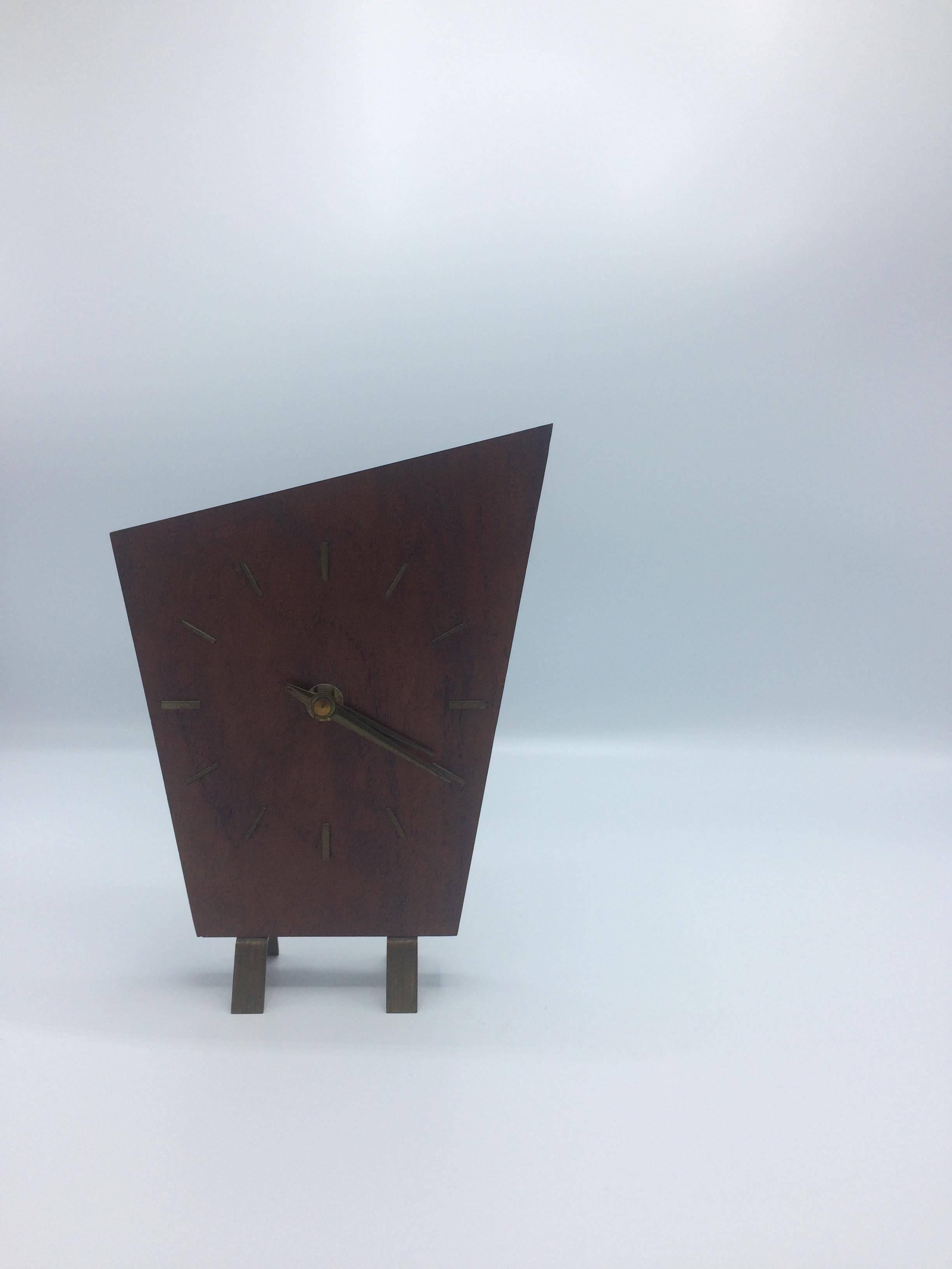 Mid-Century Modern Dark Wood Minimalist Art Deco Table Clock by Junghans For Sale