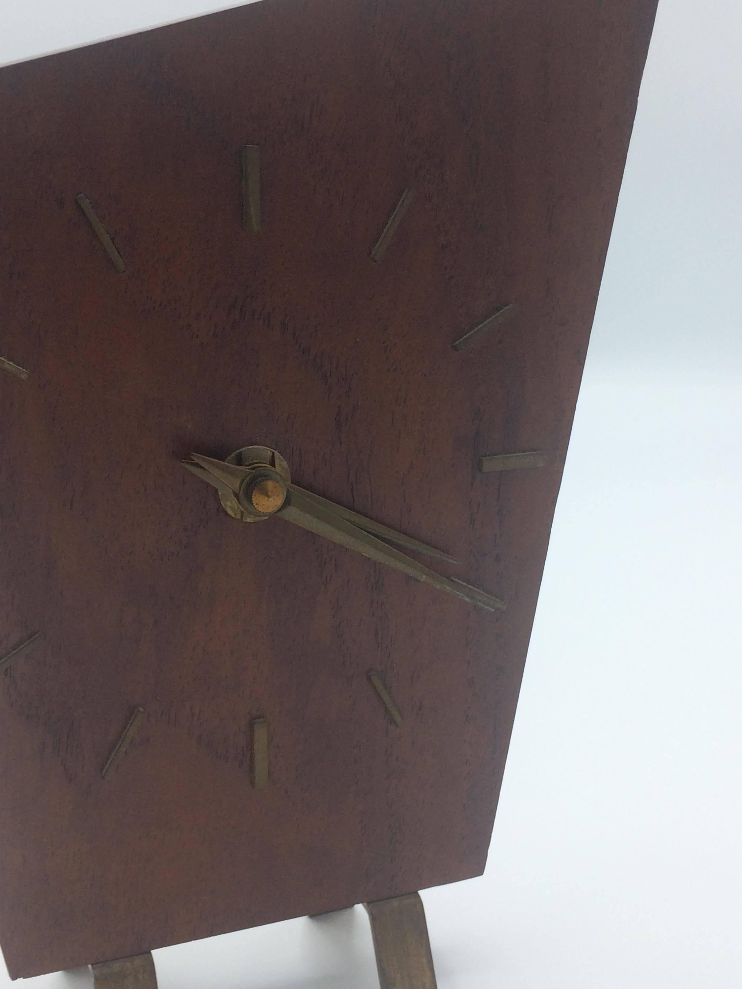 German Dark Wood Minimalist Art Deco Table Clock by Junghans For Sale