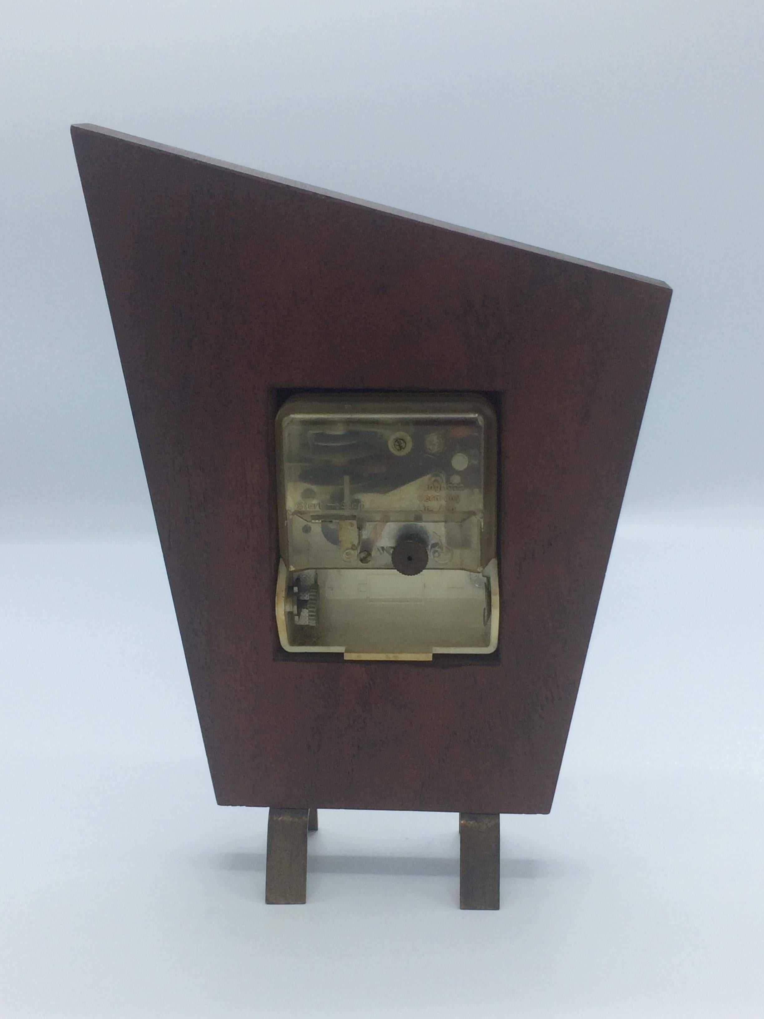 20th Century Dark Wood Minimalist Art Deco Table Clock by Junghans For Sale