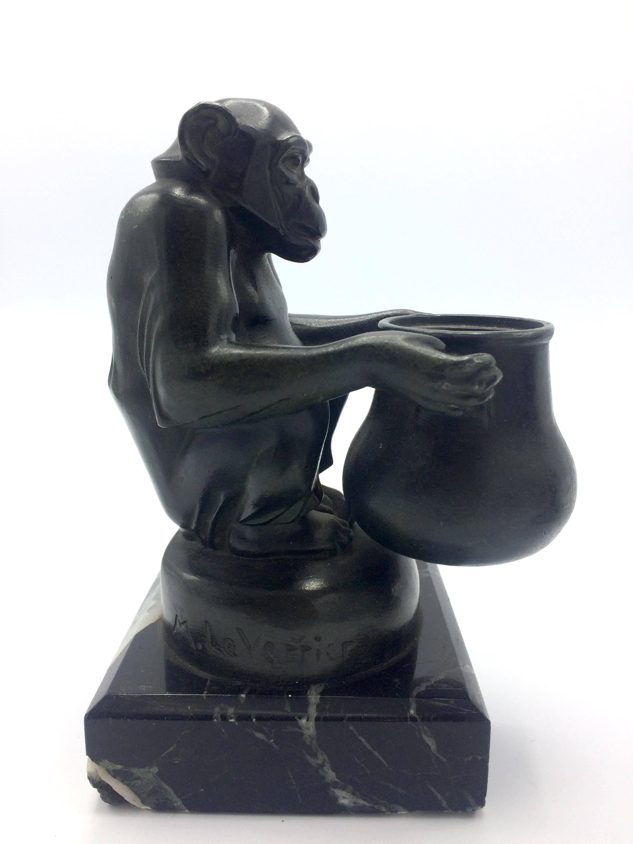 For your consideration,

These Art Deco sculptures of a monkey holding an inkwell are the creation of one of the most iconic and important sculptors of the 1920s and 1930s, Max Le Verrier. Meet 