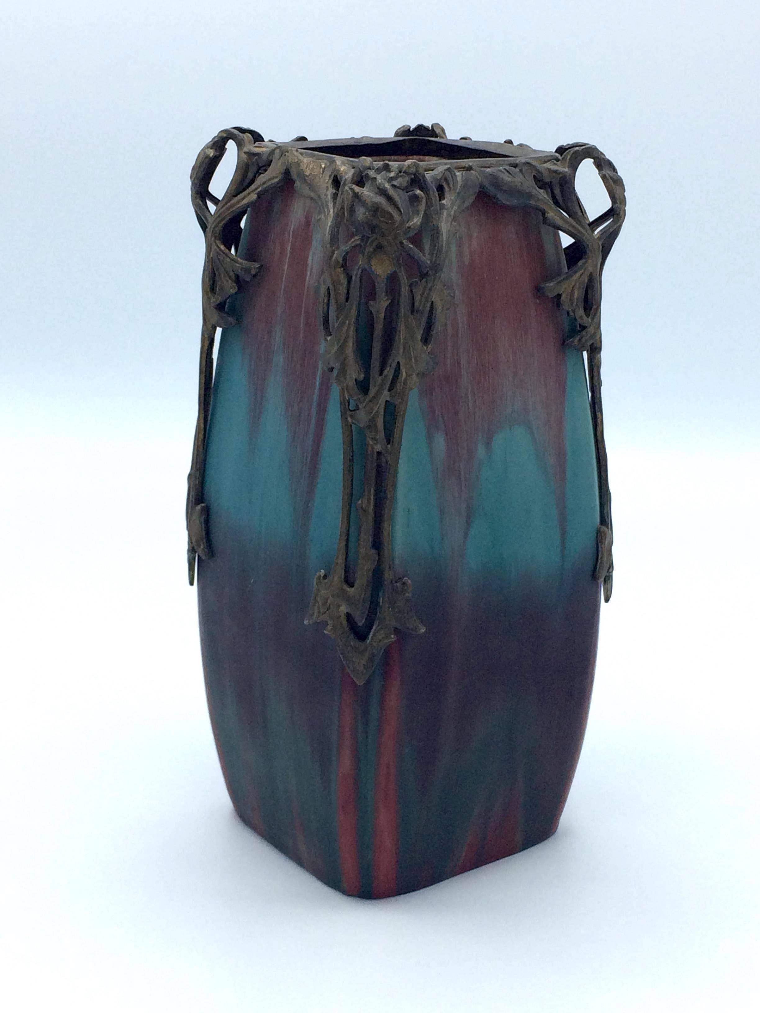 19th Century Enameled Vase by French Artiste Eugene Baudin, Top Art Nouveau For Sale