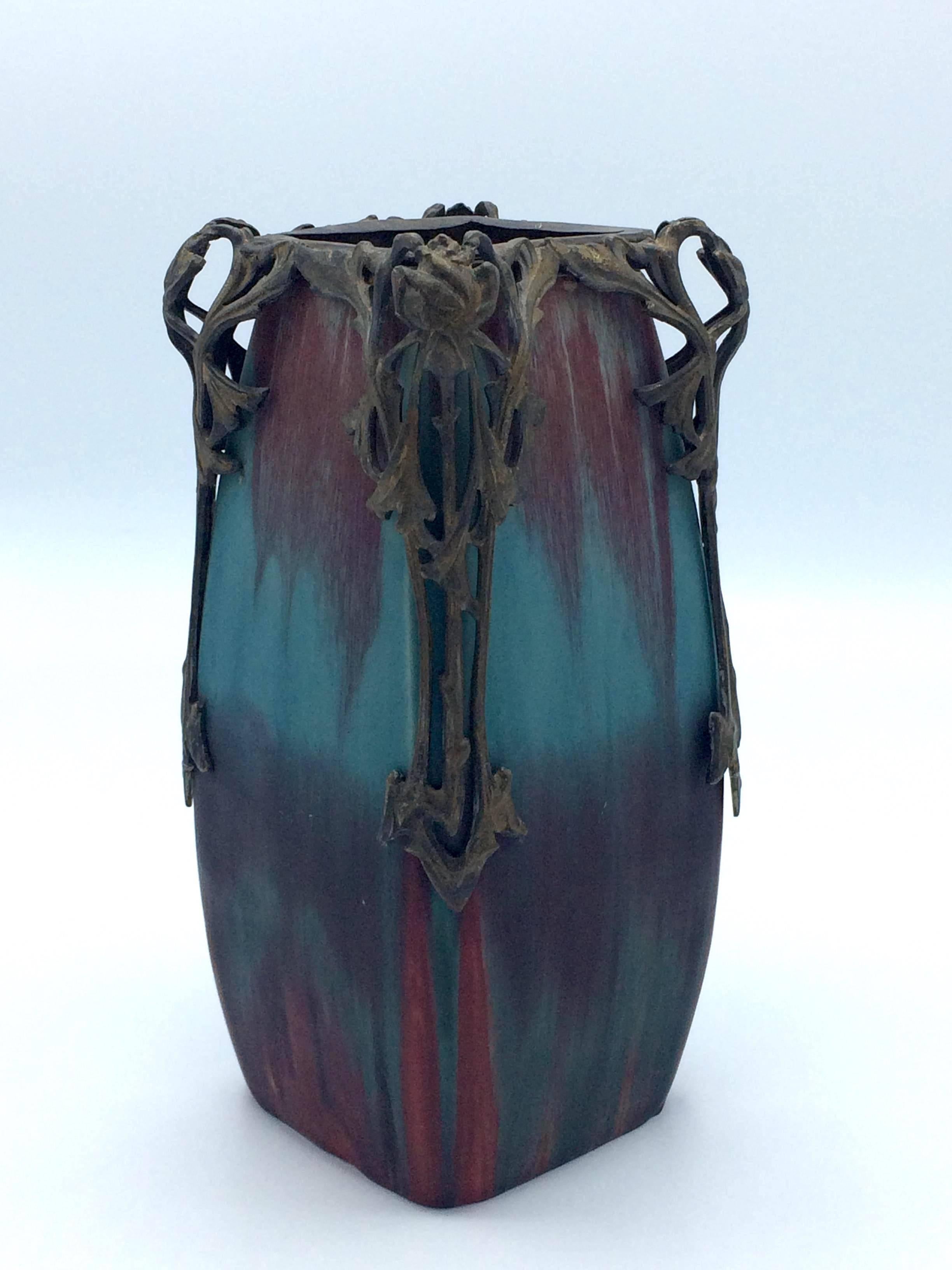 Enameled Vase by French Artiste Eugene Baudin, Top Art Nouveau For Sale 3