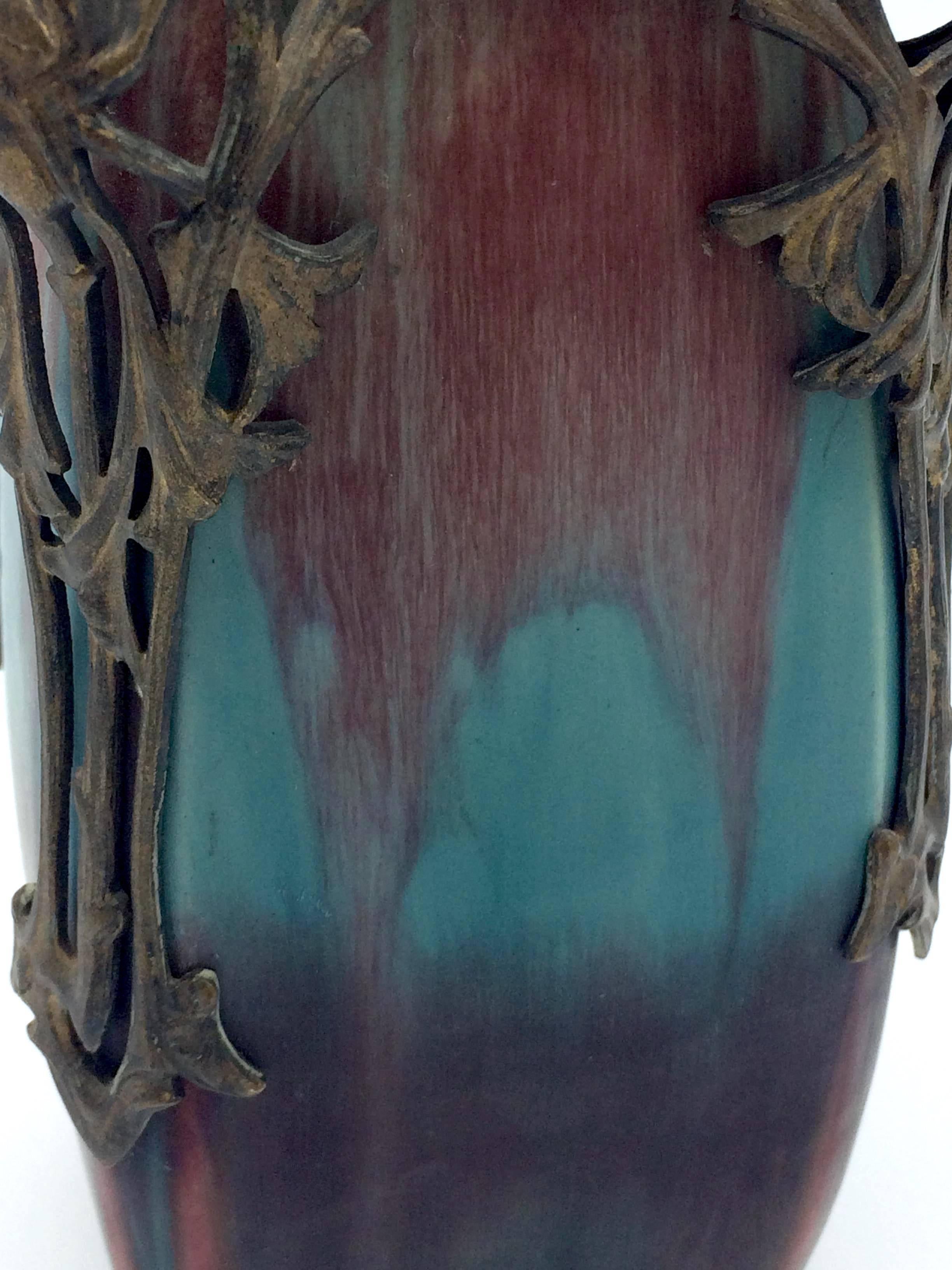 Enameled Vase by French Artiste Eugene Baudin, Top Art Nouveau For Sale 1
