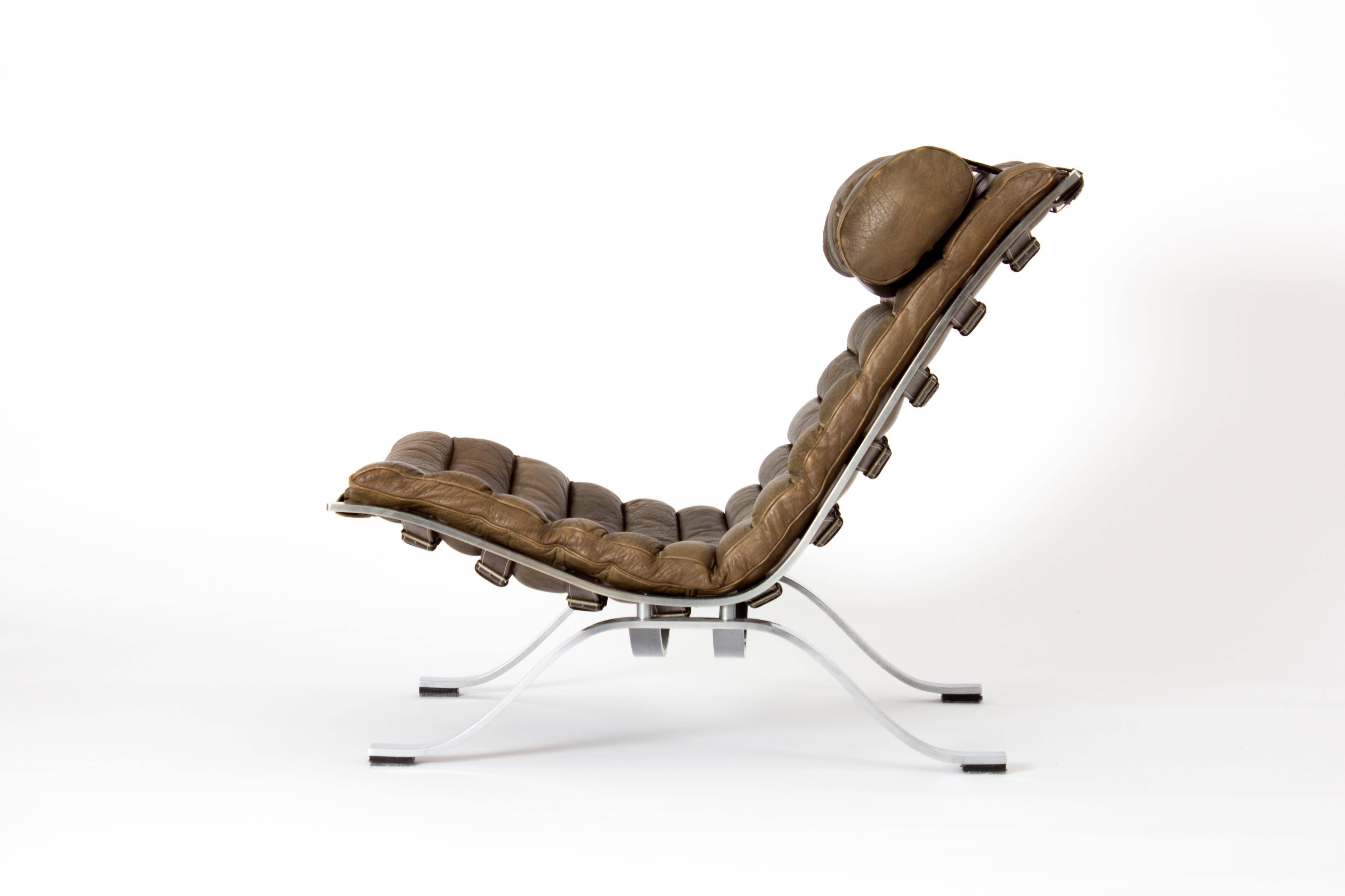 Swedish Ari Lounge Chair by Arne Norell in Patinated Brown / Olive Leather Sweden, 1960s