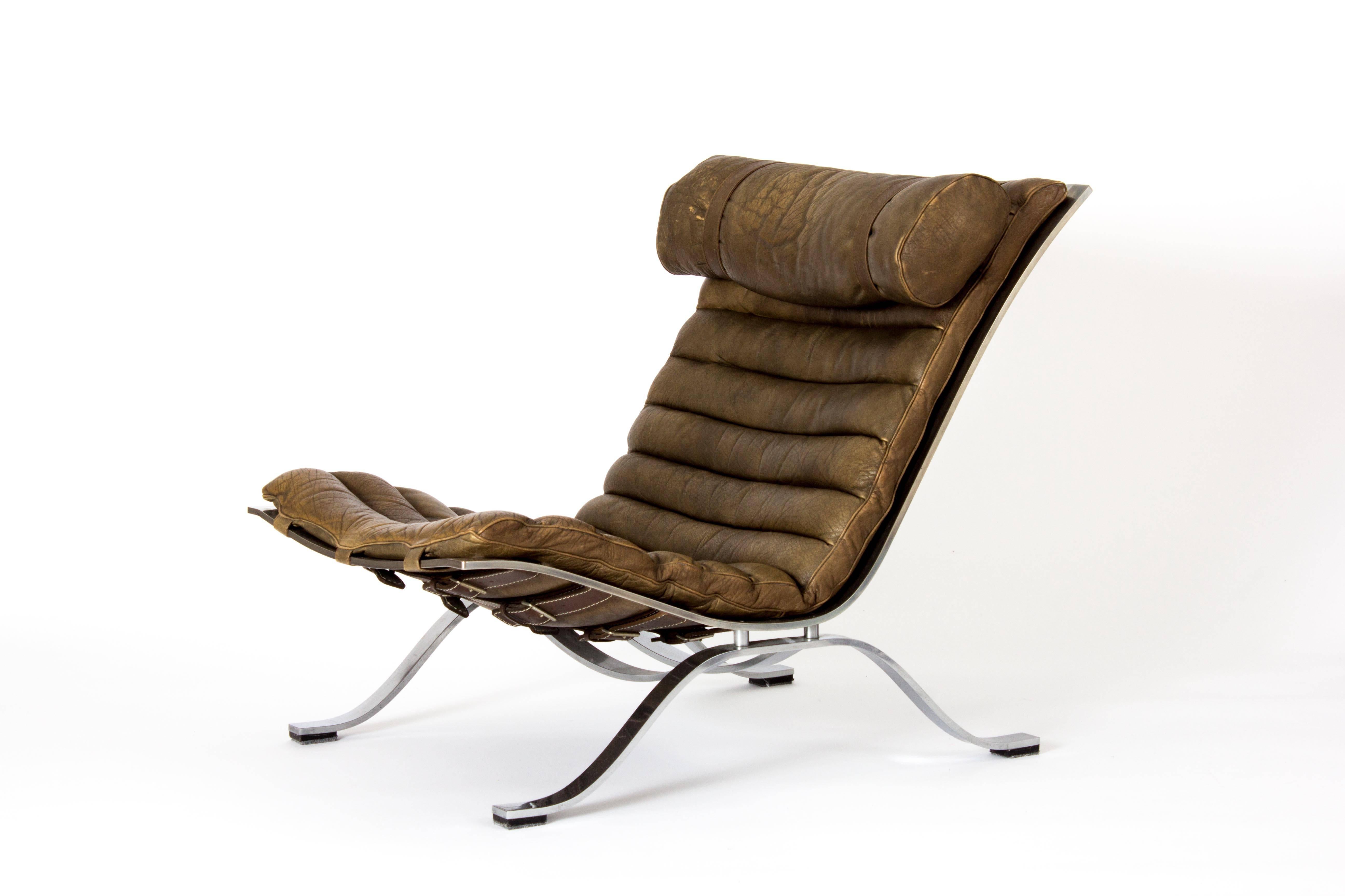 Scandinavian Modern Ari Lounge Chair by Arne Norell in Patinated Brown / Olive Leather Sweden, 1960s