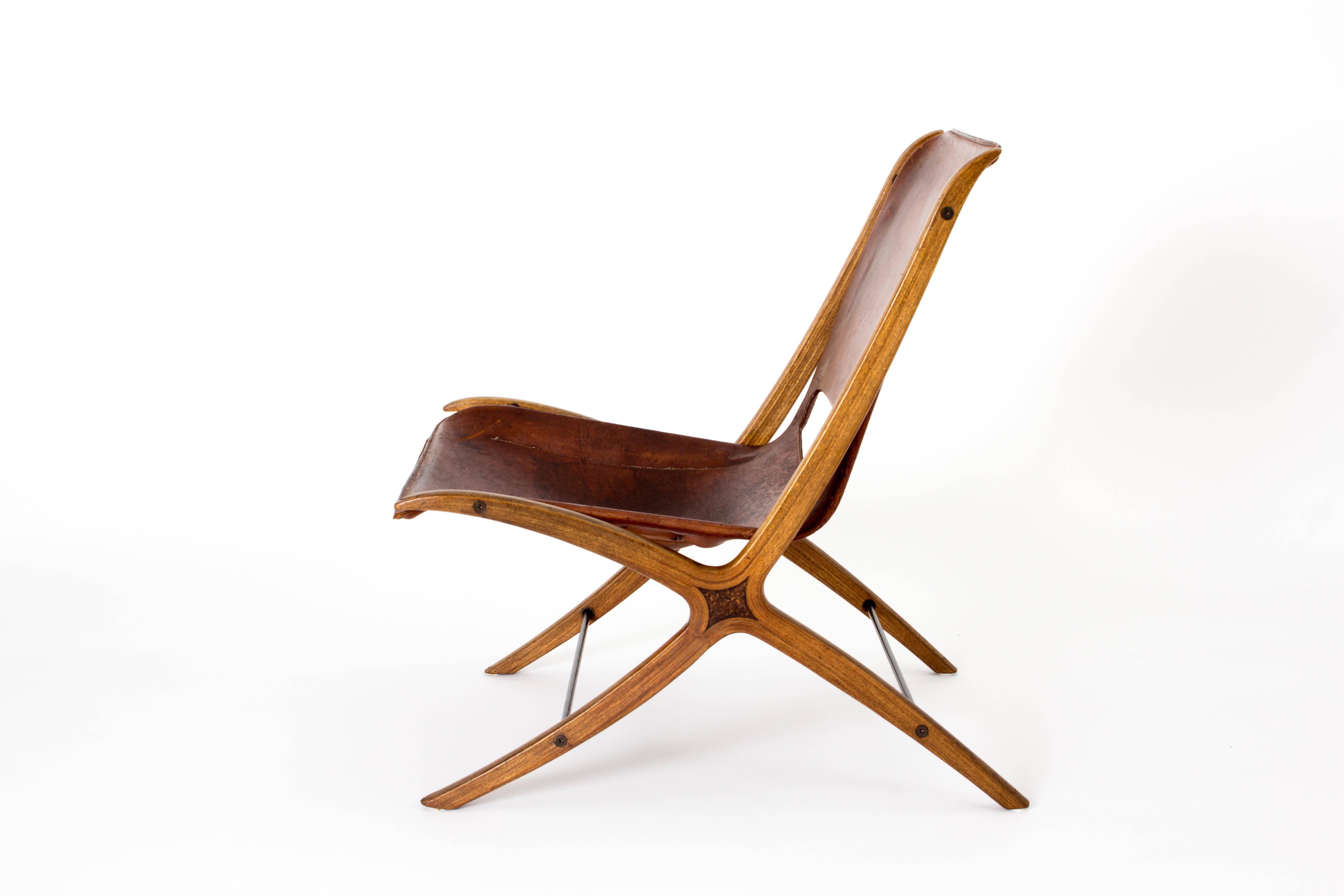 Scandinavian Modern X-Chair by Peter Hvidt & Orla Mølgaard-Nielsen in Cognac Leather, Denmark, 1950s