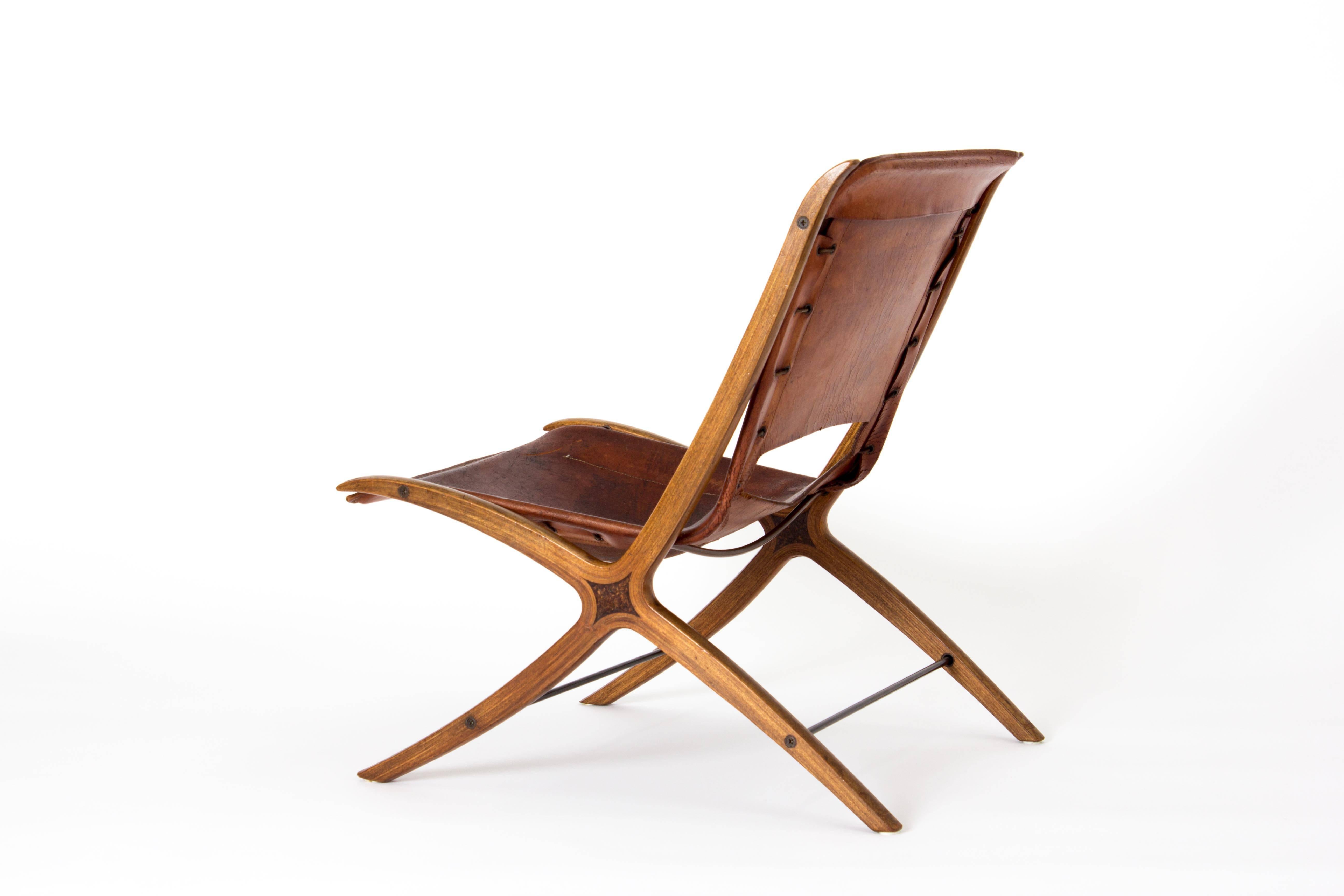Danish X-Chair by Peter Hvidt & Orla Mølgaard-Nielsen in Cognac Leather, Denmark, 1950s