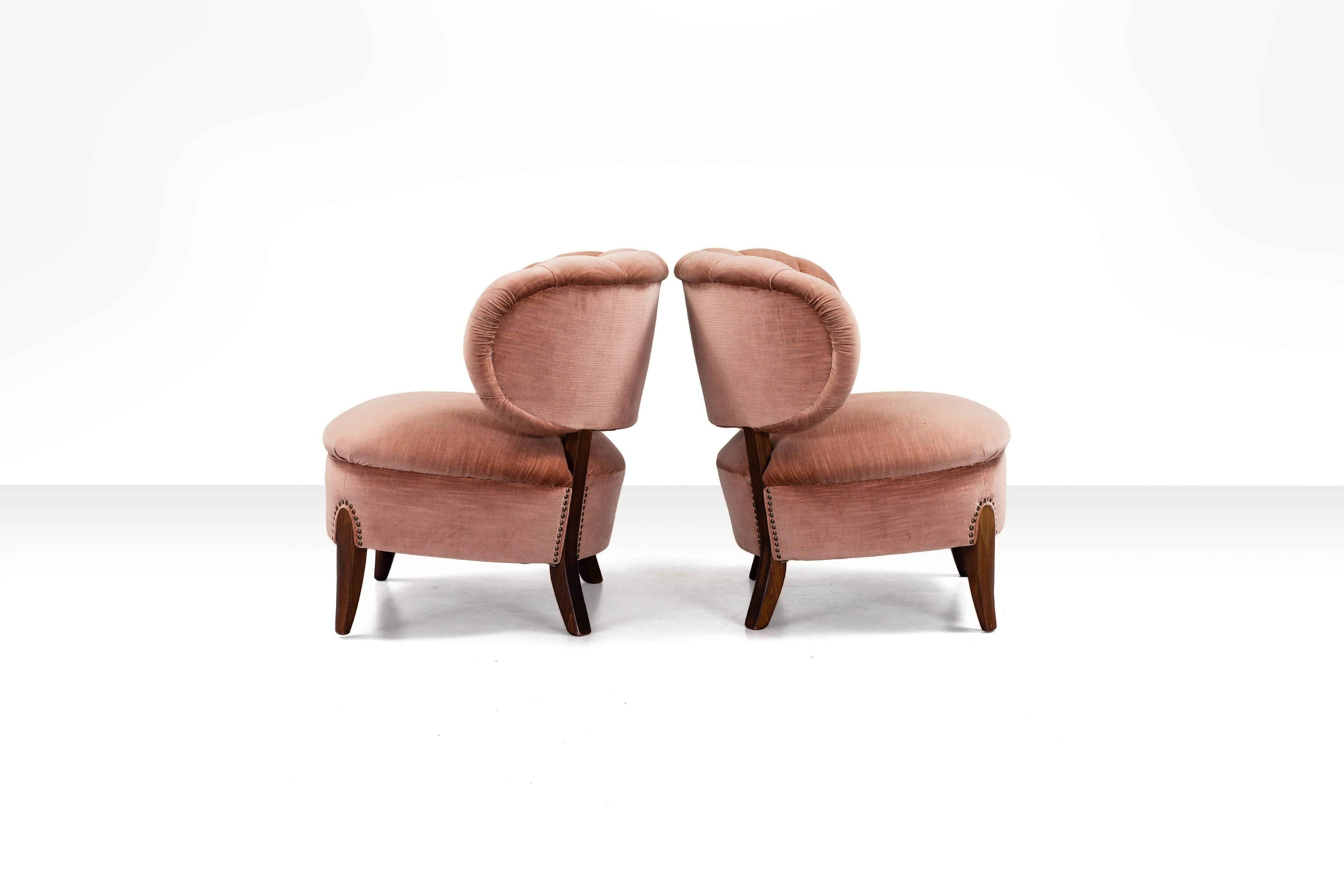 Pair of Scandinavian Modern Pink Velvet Easy Chairs by Otto Schulz, 1950s In Good Condition In Utrecht, NL