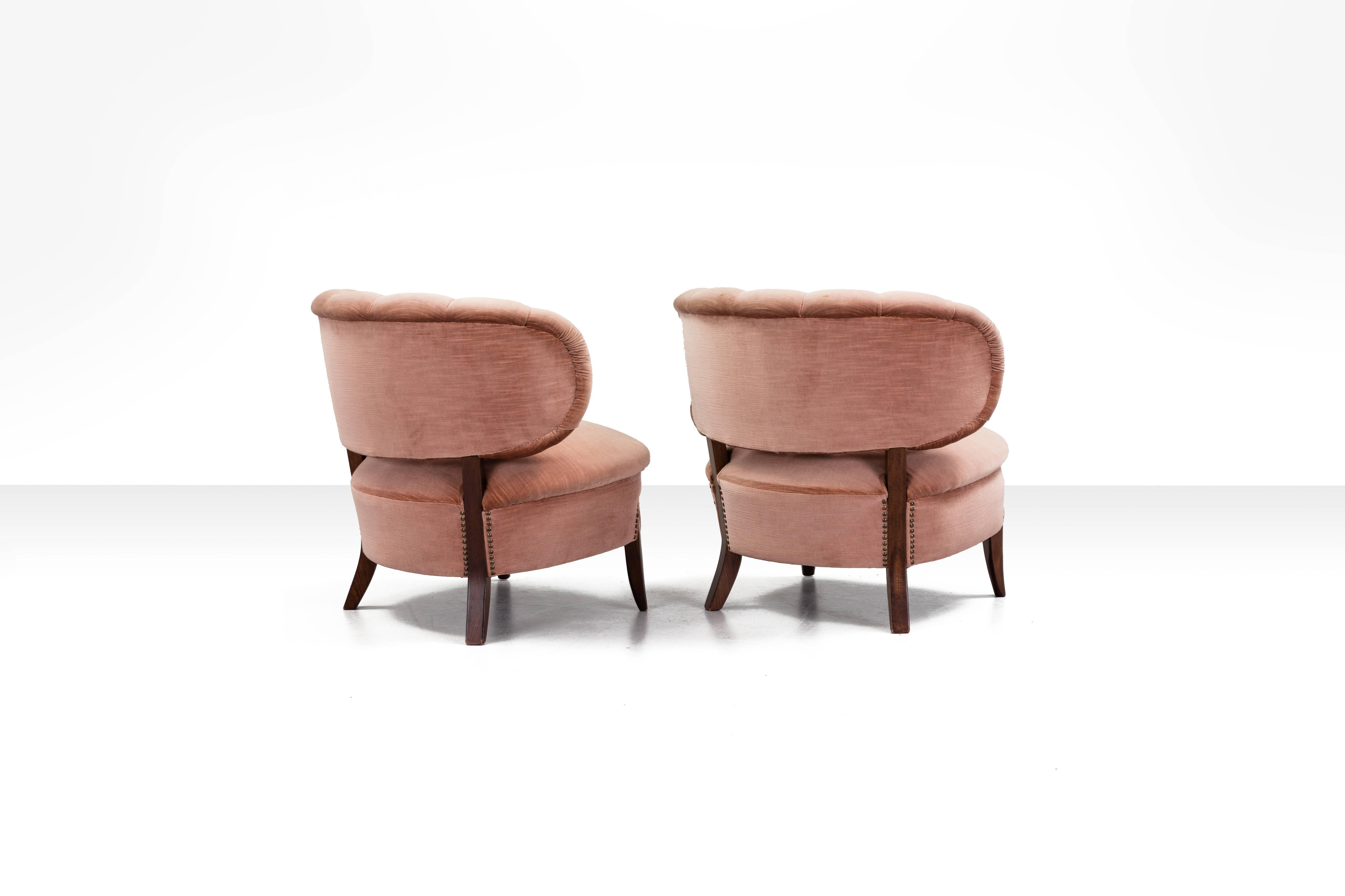 Mid-20th Century Pair of Scandinavian Modern Pink Velvet Easy Chairs by Otto Schulz, 1950s