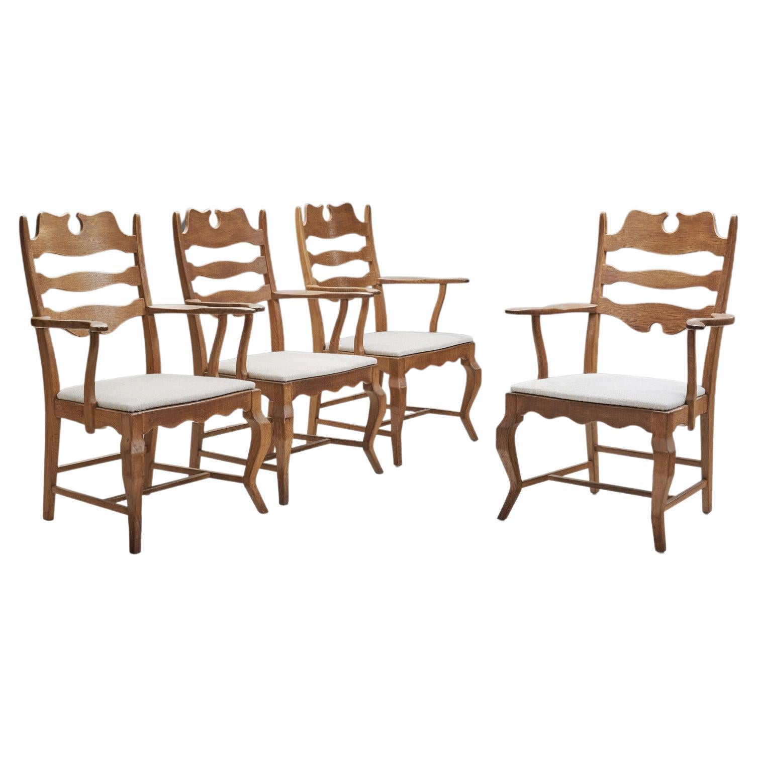 Henning Kjærnulf Set of Four Oak Dining Chairs, Denmark, 1960s