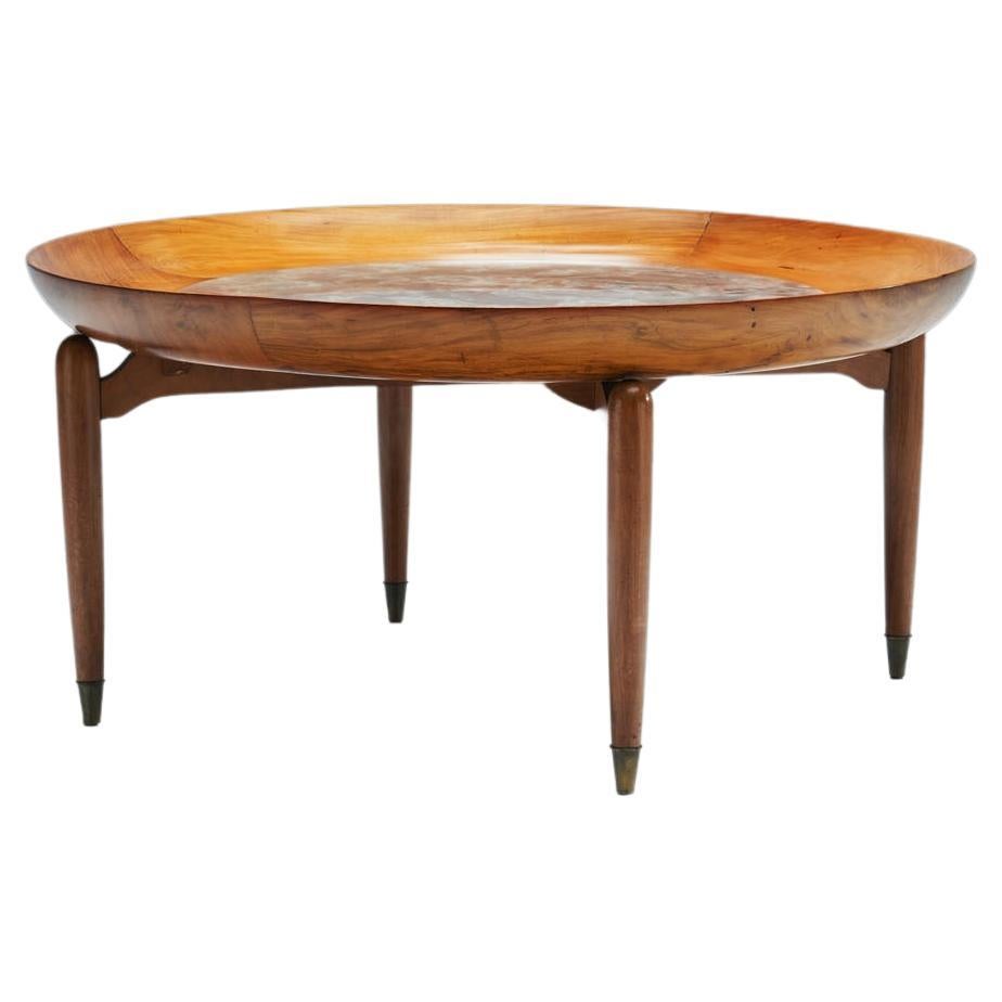 Giuseppe Scapinelli Round Coffee Table in Caviuna and Marble, Brazil 1960s