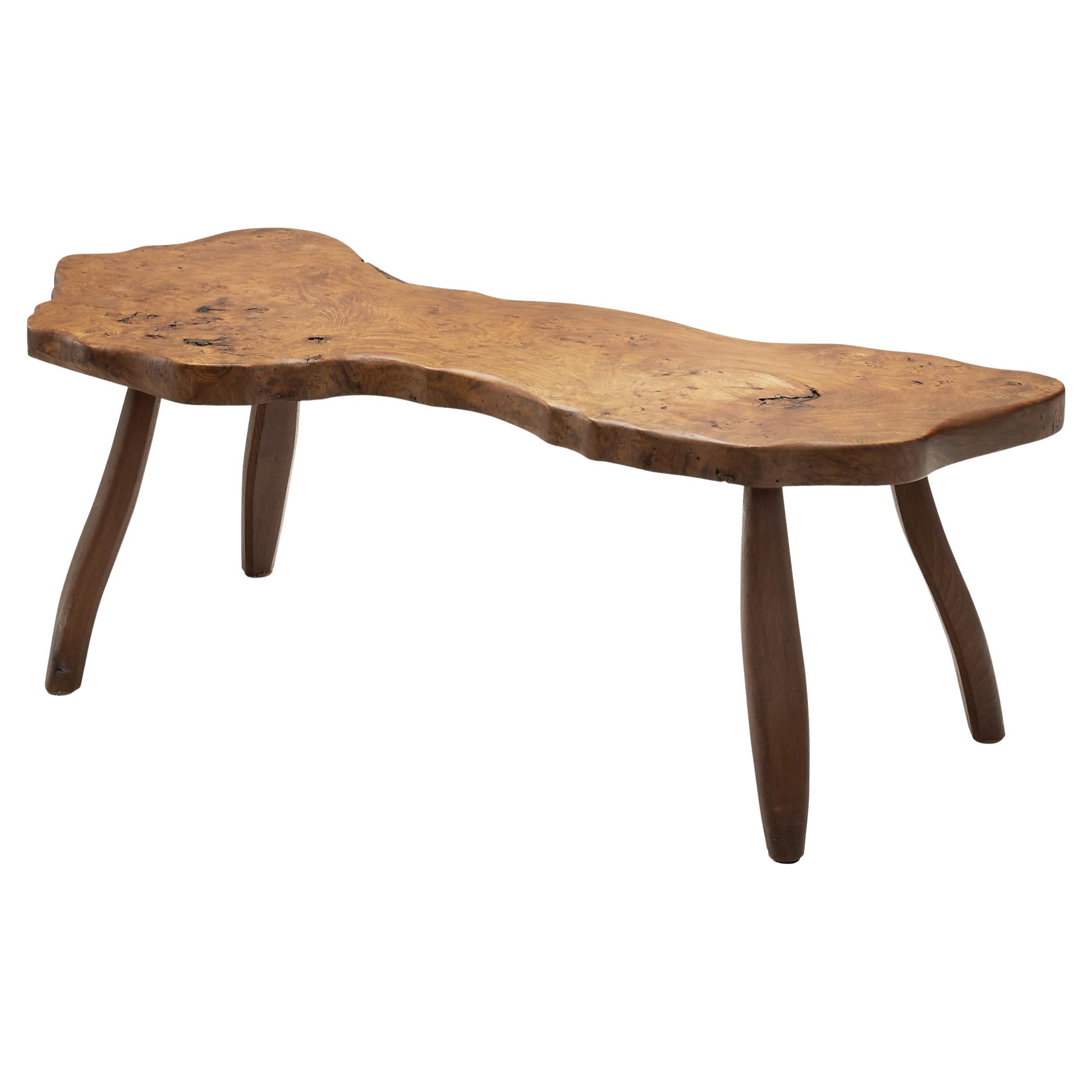 European Brutalist Elm Coffee Table, Europe ca 1960s