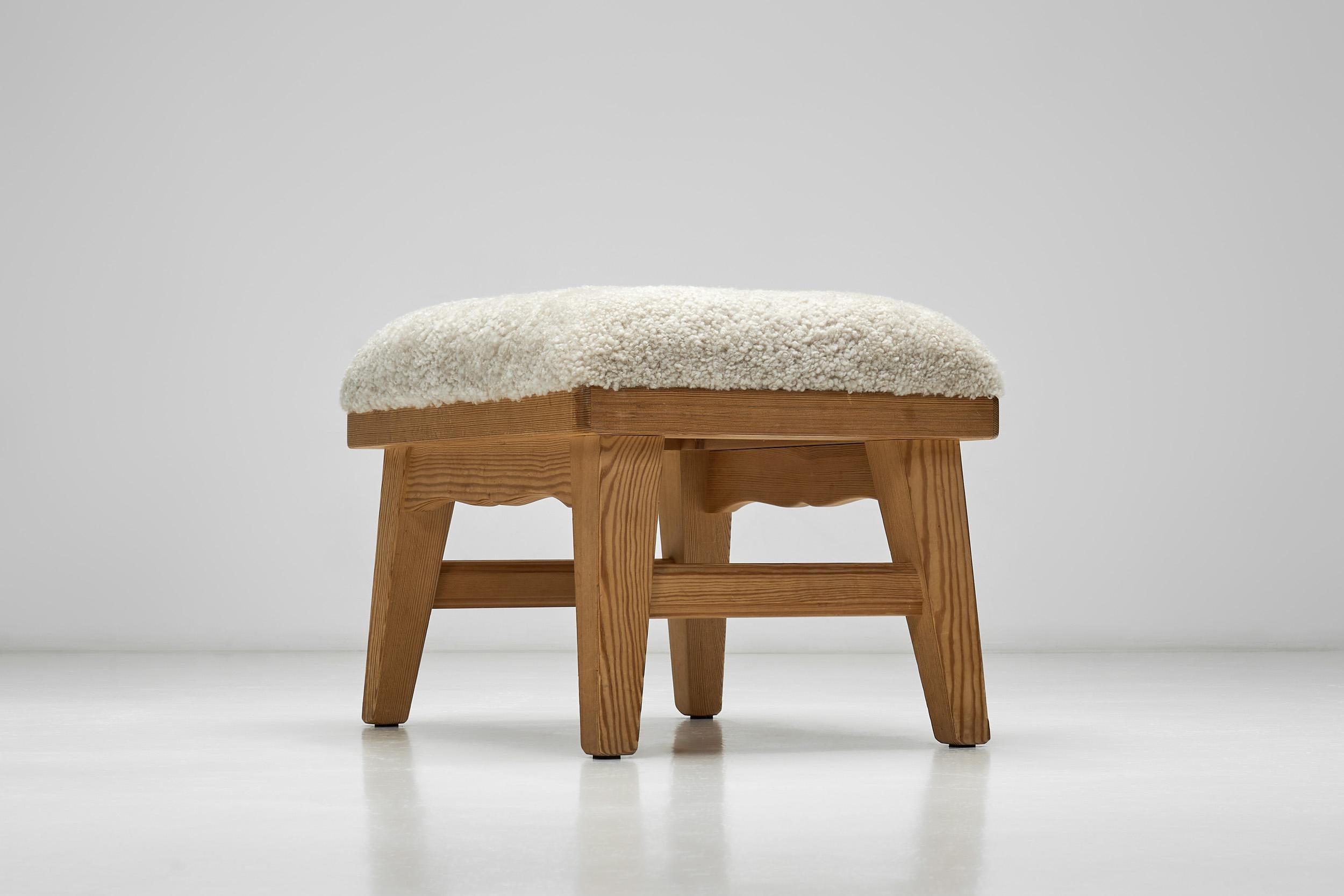 Pair of Stools by Krogenæs with Sheepskin Seats, Norway 20th Century For Sale 1