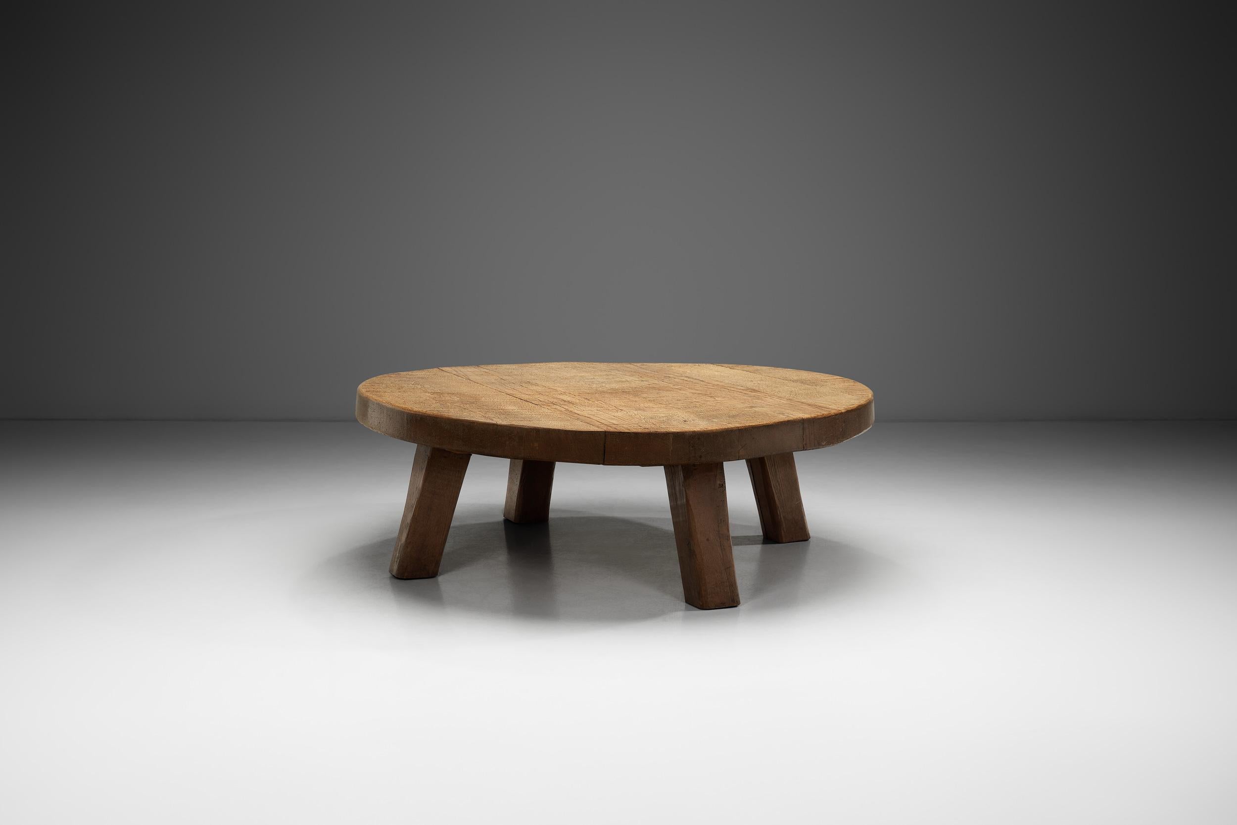 20th Century European Brutalist Wooden Coffee Table, Europe second half of the 20th century For Sale