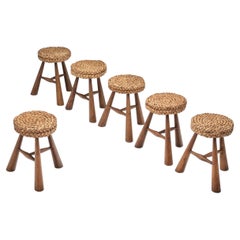 Set of Six Mid-Century Stools in the manner of Audoux-Minet, France 1950s