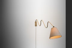 Flexible Wall Lamp in Brass with Fabric Shade, Denmark Mid-20th Century