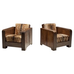 Pair of Art Deco Club Chairs in Deer Hide, Europe First Half of the 20th Century