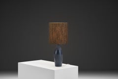 "3007/S" Stoneware Table Lamp with Dark Blue Glaze by Søholm, Denmark 1950s