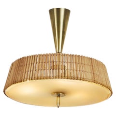 Lampada da soffitto con paralume in rattan di Idman, Finlandia, metà del XX secolo