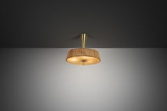 Lampada da soffitto con paralume in rattan di Idman, Finlandia, metà del XX secolo