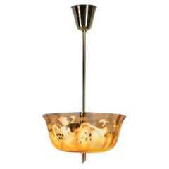Lampada in vetro ambrato con motivi di uccelli, disegnata da Bo Notini per Glössner & Co, Svezia, anni '40