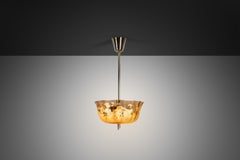 Lampada in vetro ambrato con motivi di uccelli, disegnata da Bo Notini per Glössner & Co, Svezia, anni '40