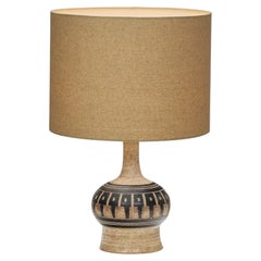 Stoneware Table Lamp with Black-Glazed Reliefs by Jette Hellerøe, Denmark 1970s