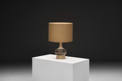 Stoneware Table Lamp with Black-Glazed Reliefs by Jette Hellerøe, Denmark 1970s
