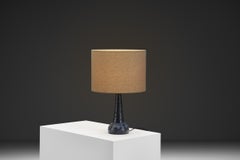 Blue Glazed Chamotte Stoneware Table Lamp by Fridtjof Sejersen, Denmark 1960s