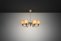 Six-Armed Brass Chandelier by Harald Notini (Attr.) for Böhlmarks, Sweden 1940s