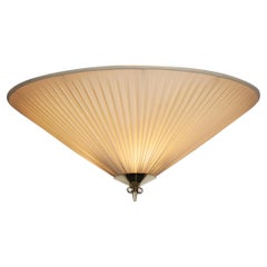 Pleated Fabric Ceiling Light with Brass Finial for Itsu, Finland Mid-20th C