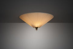 Pleated Fabric Ceiling Light with Brass Finial for Itsu, Finland Mid-20th C