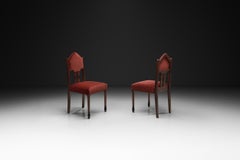 Pair of Red Upholstered Amsterdamse School Chairs, The Netherlands ca 1930s