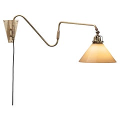 Adjustable Wall Light with Triangle Opal Glass Shade, Denmark ca 1950s