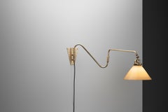 Adjustable Wall Light with Triangle Opal Glass Shade, Denmark ca 1950s