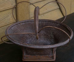 Early 20th Century Central Thai Finely Handwoven Basket with Handle