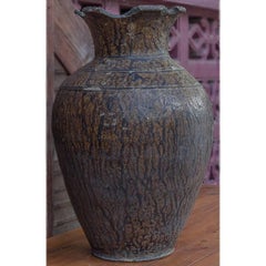 Late Angkor Period Khmer Light Brown Glazed Ceramic Jar, Partially Broken Lip