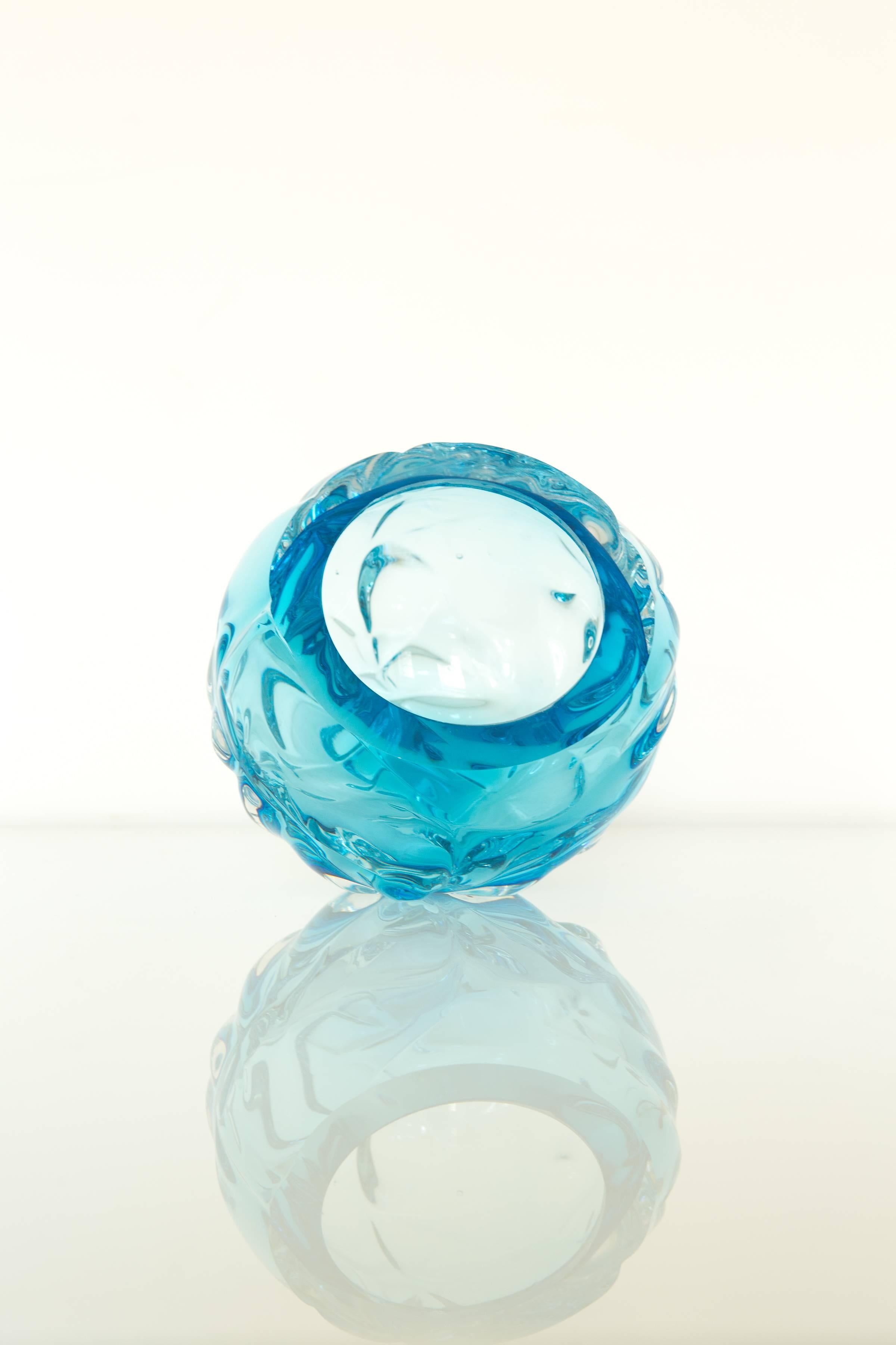 Modern Handmade and Hand-Cut Blue 'Cut' Vase Made in Brooklyn, NY 3