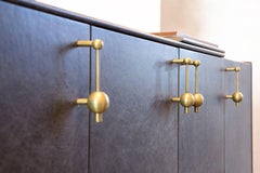 Handmade Bar Cabinet or Sideboard with Leather, Walnut Veneer and Brass