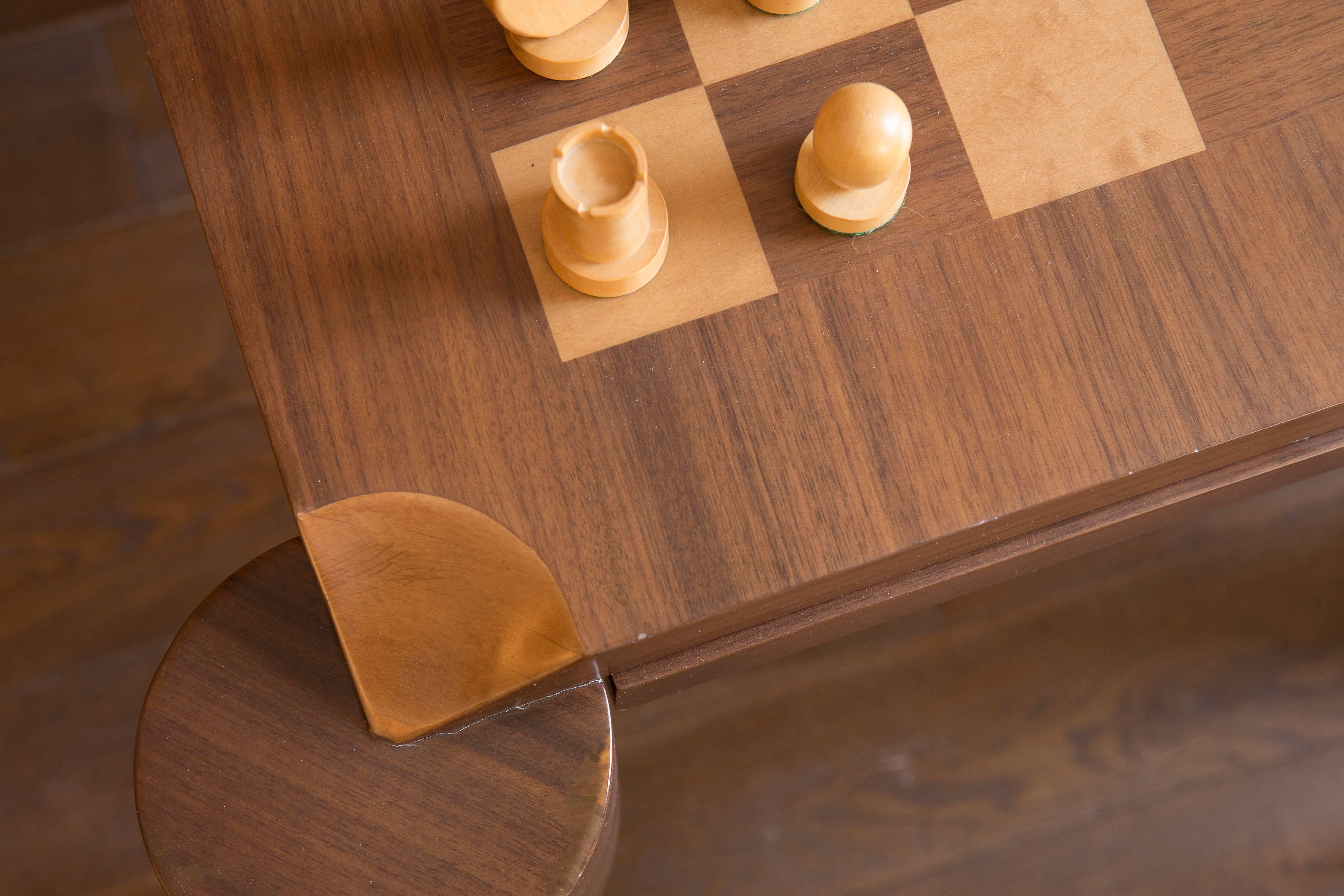 Leather Contemporary Grandmaster's Chess Game Table with Walnut and Maple Veneer For Sale