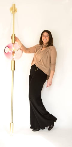 Pink Lean Light-Modern Handmade Glass with Gold Leaf, Brass Wall and Floor Light