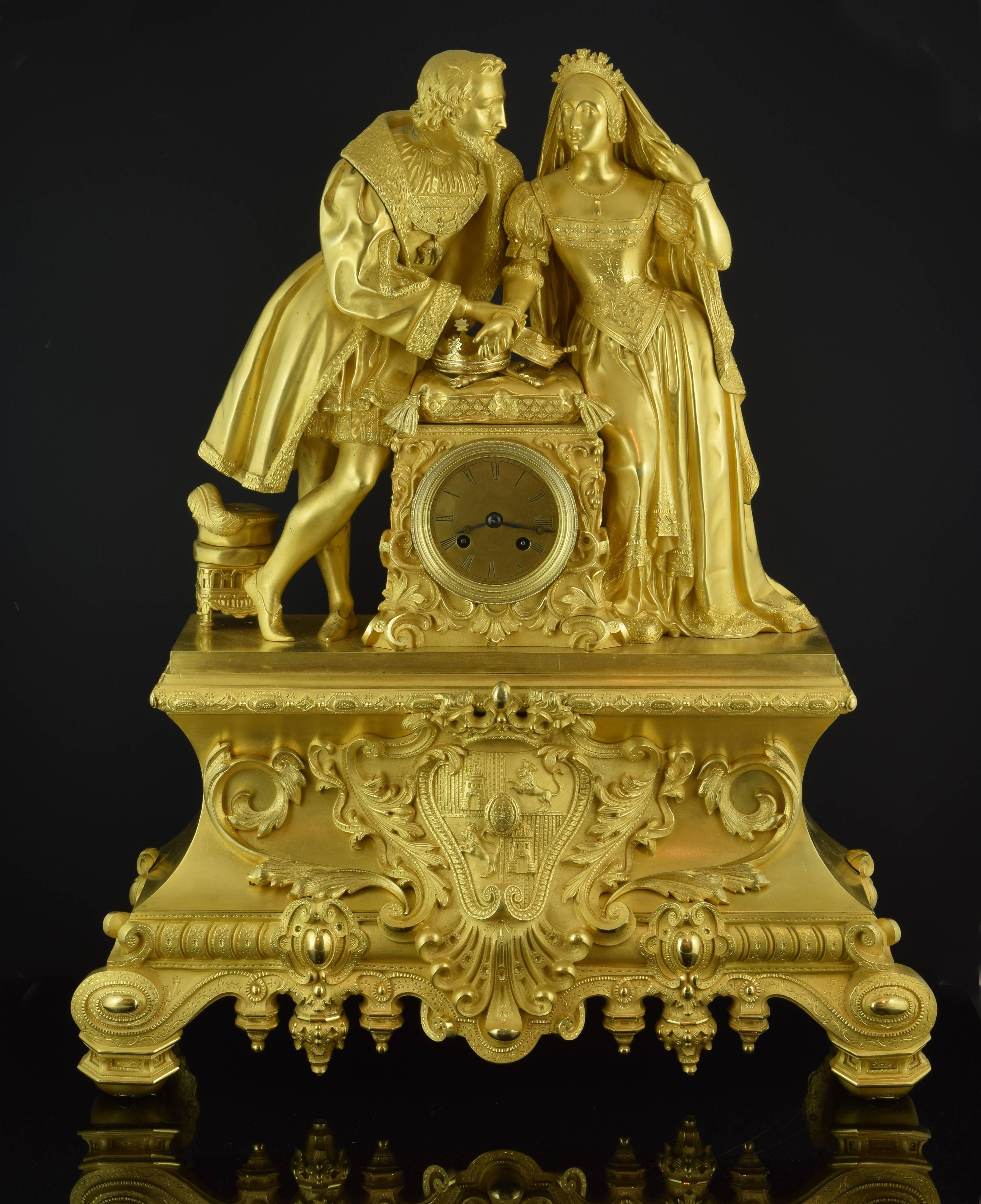 Table clock, ormolu, Jean Vincenti & Cie, France, circa 1840
Ormolu bronze round Paris machine, pendulum, 8-day string, hour and a half bell on bell. Signed.
Table clock made of ormolu bronze, composed of a raised base on polygonal legs of