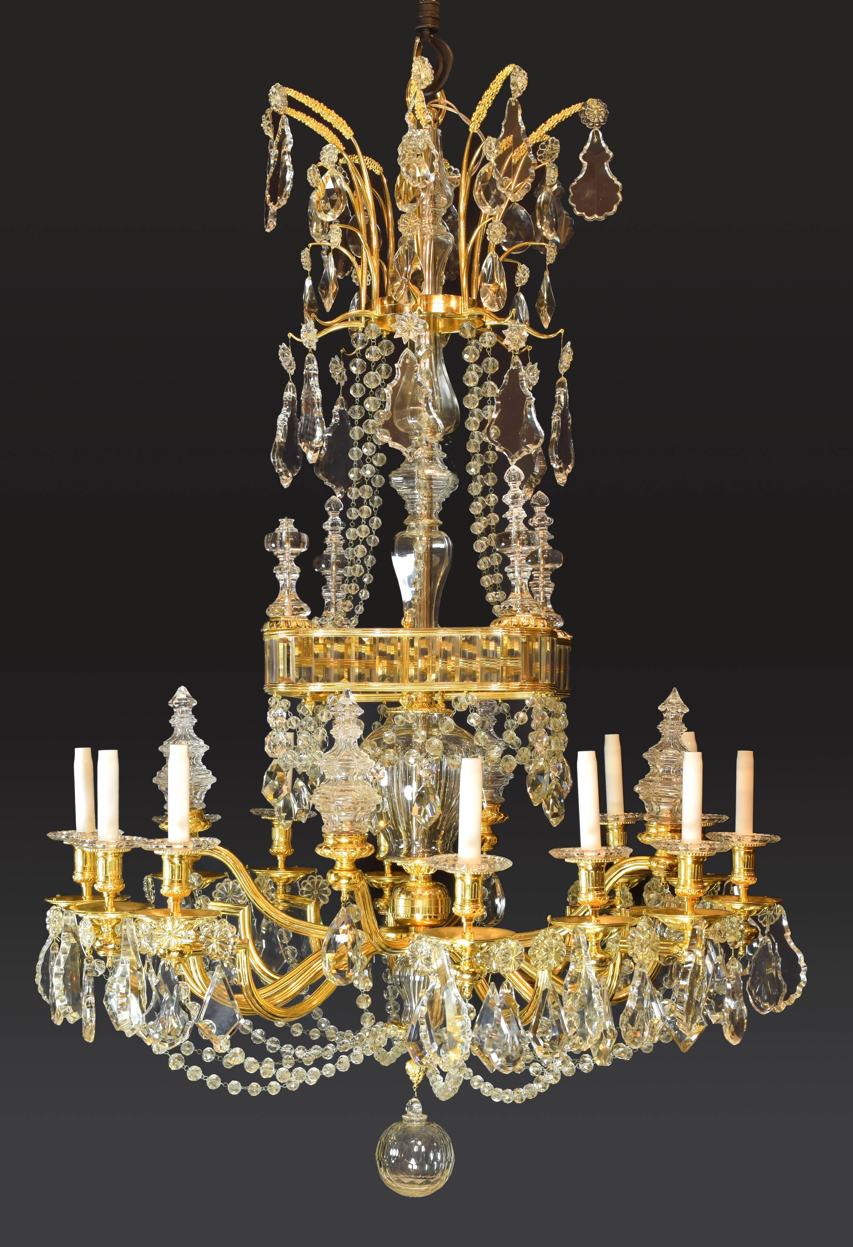 French Gilt Bronze and Baccarat Glass Chandelier, France, 19th Century