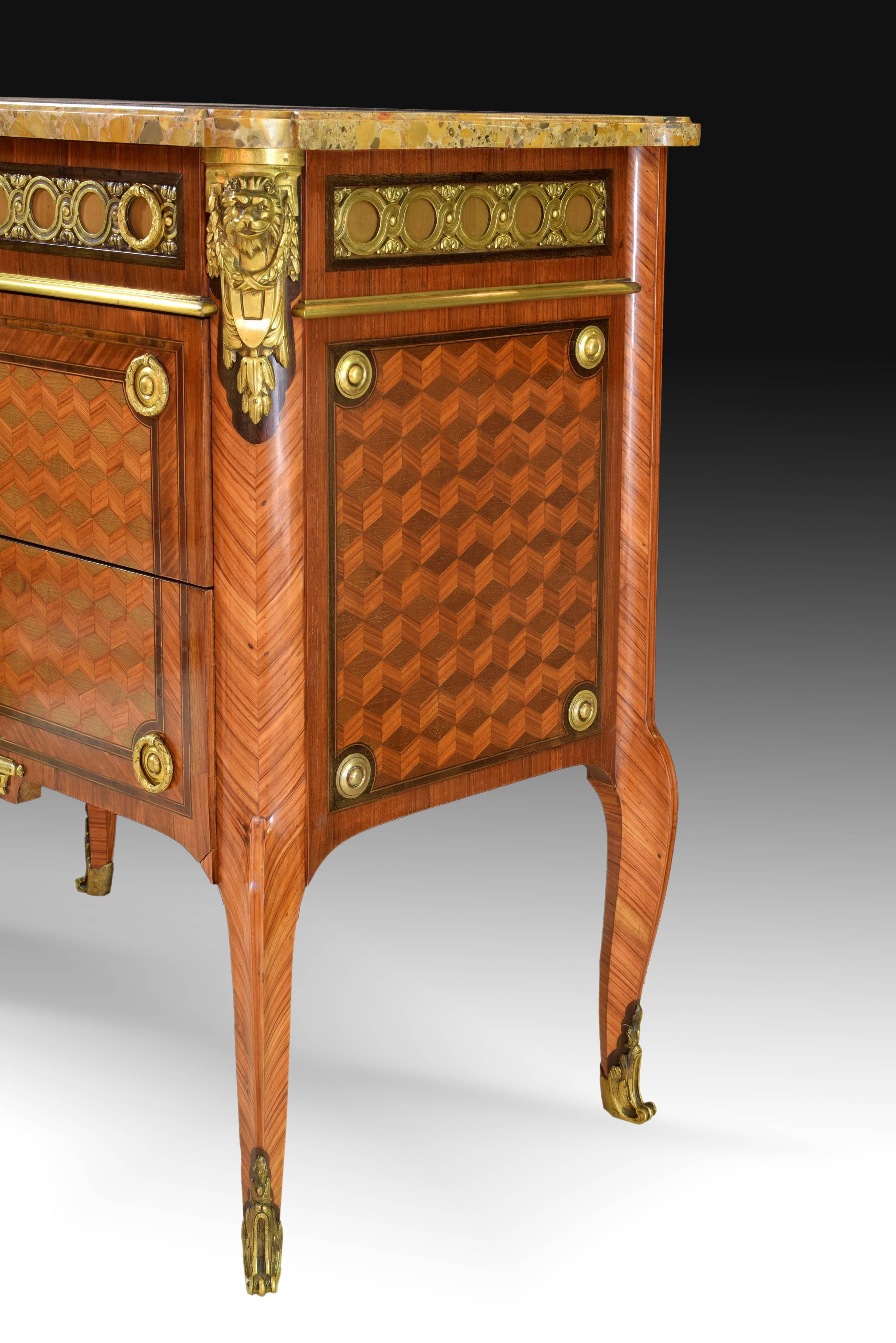 Carved Transition-Louis XVI Style Commode, France, End 19th-20th Century Stamped Jansen