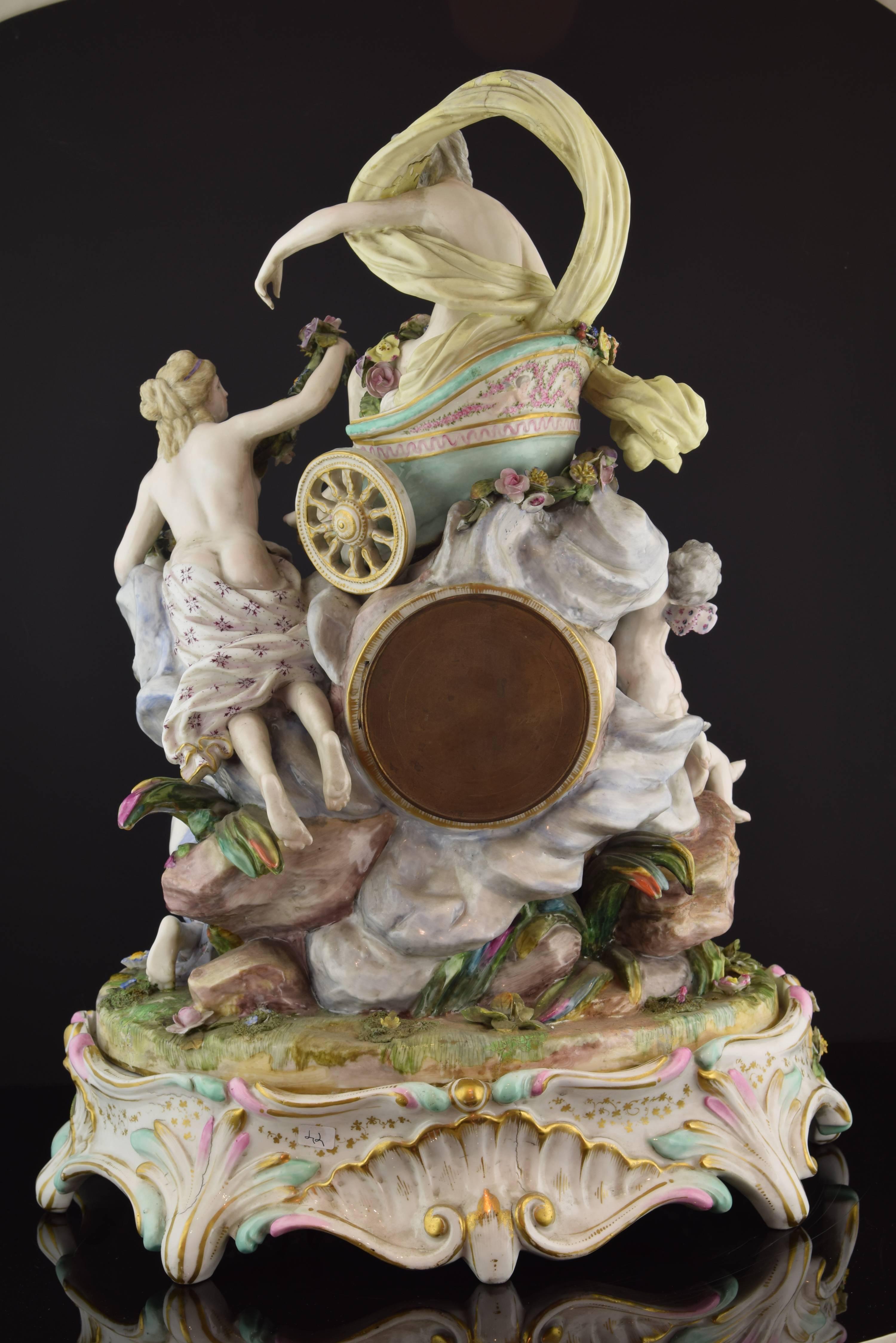 Neoclassical Porcelain Mantel Clock, Meissen, Germany, 18th Century