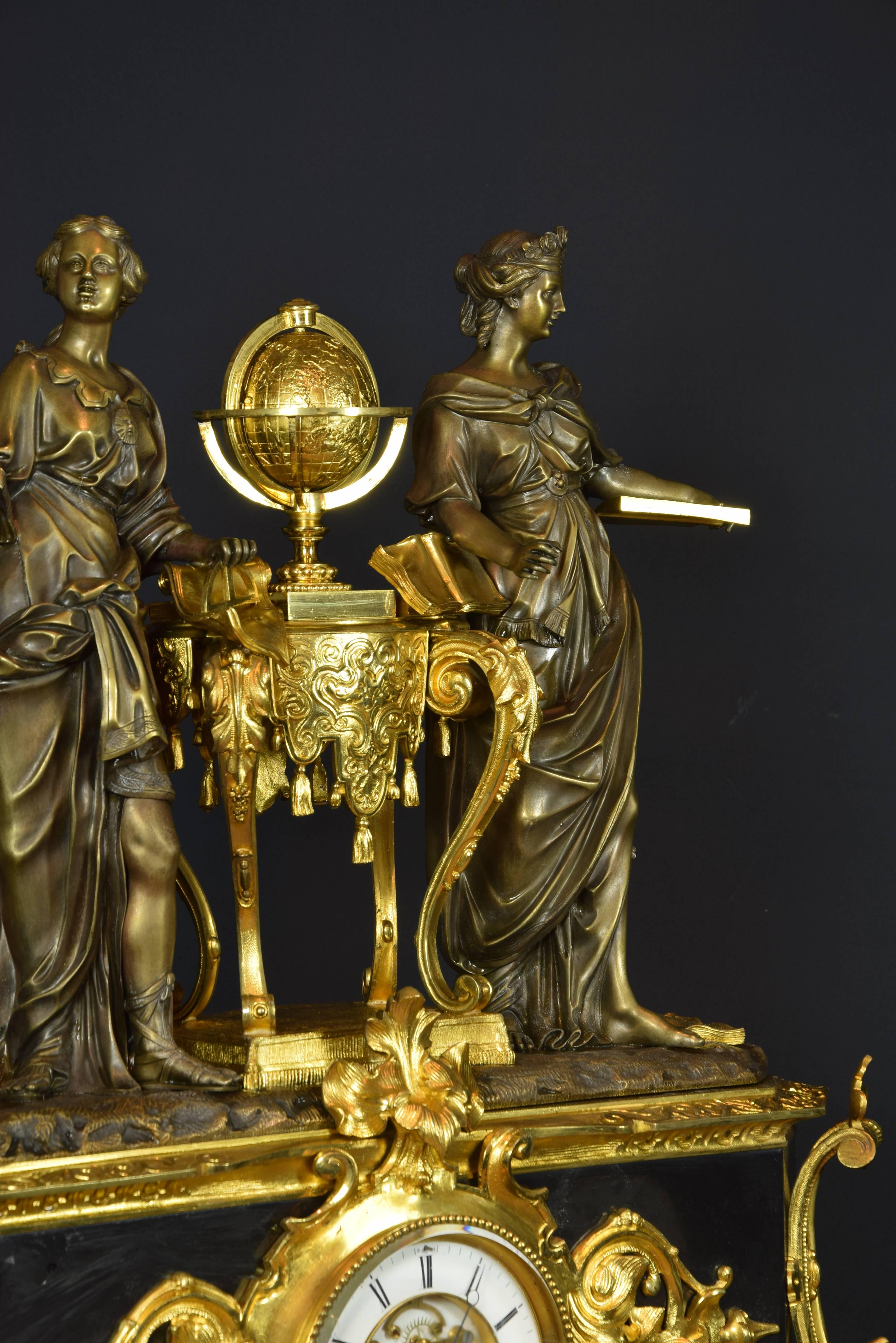 French Table Clock with Allegory of Sciences, Brocot Ainé, Paris, 19th Century In Good Condition In Madrid, ES